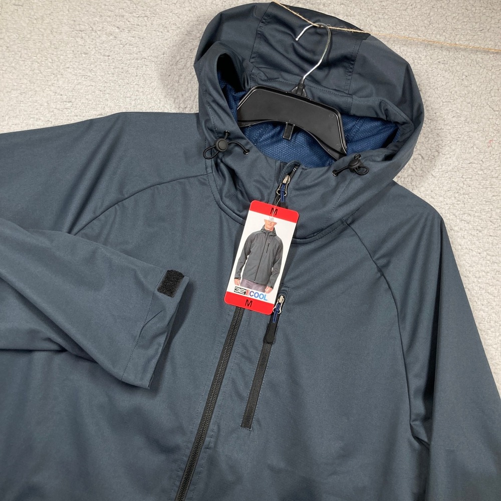 32 Degrees Cool Softshell Jacket Men Medium Blue Gray Hooded Windbreaker Zip